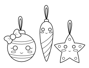 Kawaii Christmas Ornaments Coloring Page
