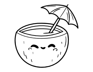 Kawaii Coconut Drink Coloring Page