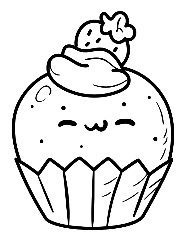 Kawaii Cupcake Coloring Page