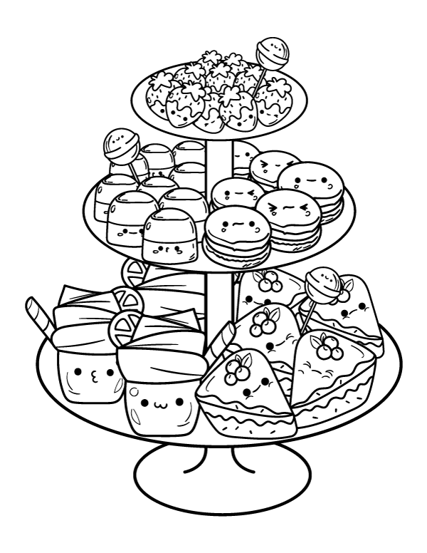 Dessert Kawaii Coloring Pages Food Canvas titmouse
