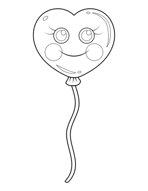 Kawaii Heart Balloon Coloring Page