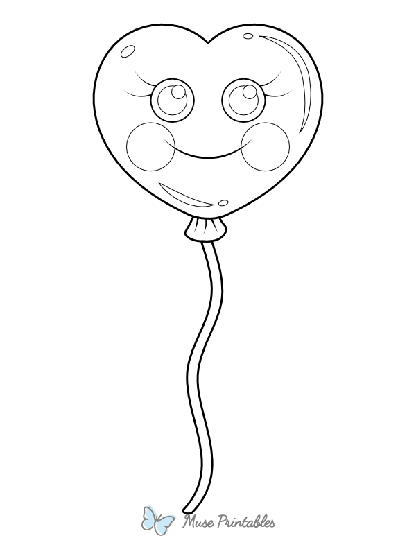 Kawaii Heart Balloon Coloring Page