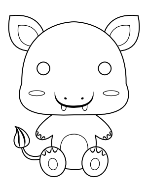 Kawaii Hippo Coloring Page