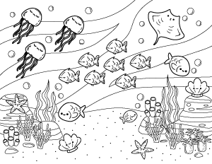 Kawaii Sea Life Coloring Page