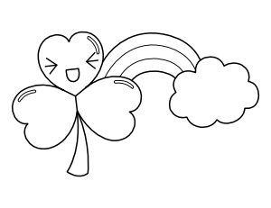 Kawaii Shamrock With Rainbow and Cloud Coloring Page