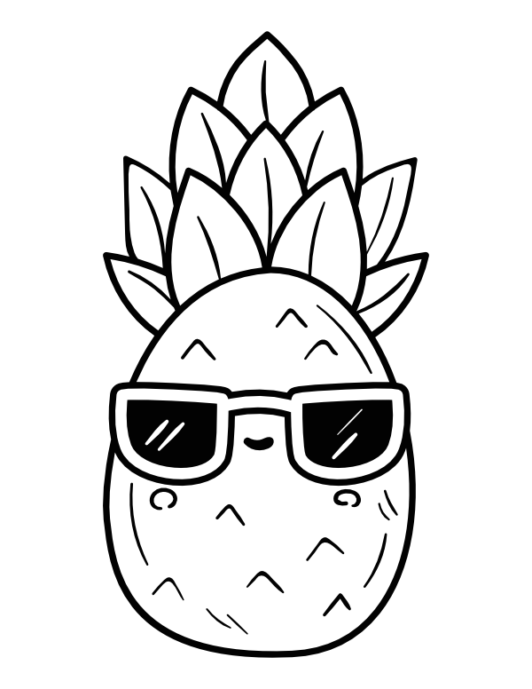 printable kawaii summer pineapple coloring page