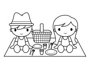 Kids and Picnic Supplies Coloring Page