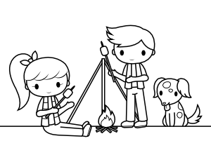 Kids Roasting Marshmallows Coloring Page