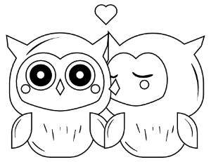 Kissing Owls Coloring Page