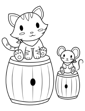Kitten and Mouse Coloring Page
