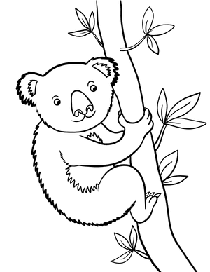 Koala Bear Climbing a Tree Coloring Page