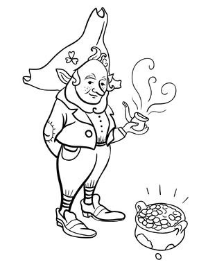 Leprechaun and Pot of Gold Coloring Page