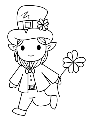 Leprechaun with Four Leaf Clover Coloring Page