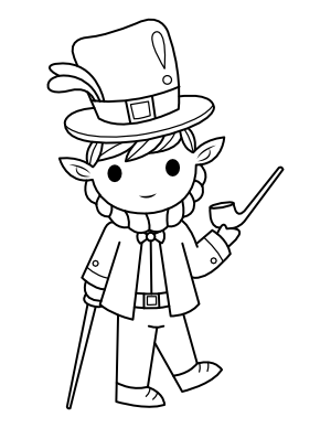 Leprechaun with Pipe and Walking Stick Coloring Page