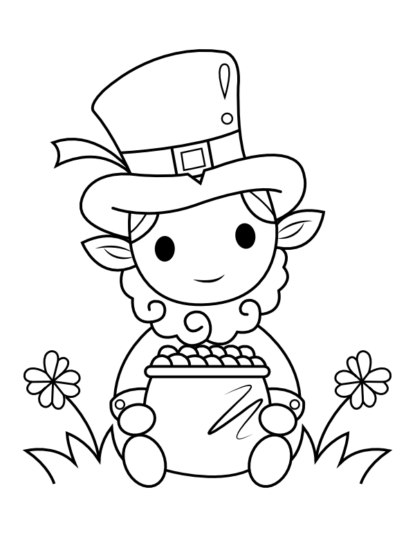 Leprechaun with Pot of Gold Coloring Page