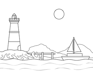 Lighthouse Scene Coloring Page