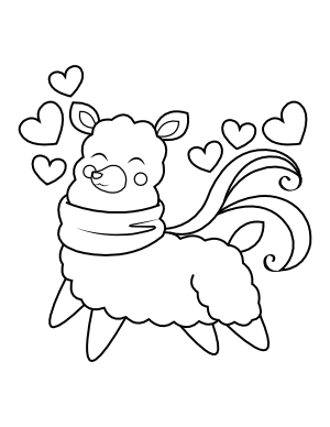 Llama and Hearts Coloring Page