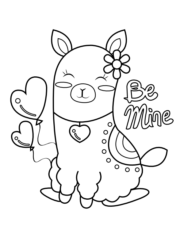 Printable Llama "Be Mine" Coloring Page