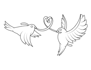 Love Birds and Heart Ribbon Coloring Page