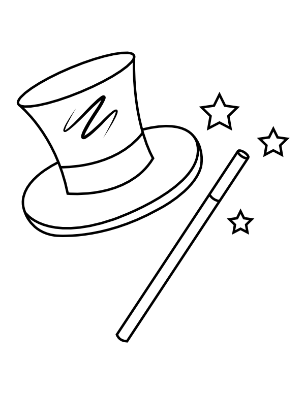 Magician Hat and Wand Coloring Page