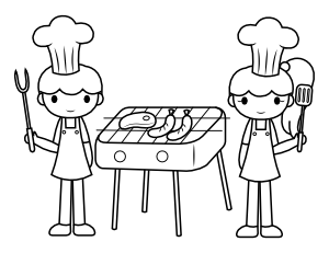 Man and Woman Grilling Coloring Page