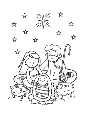 Mary and Joseph With Baby Jesus Coloring Page