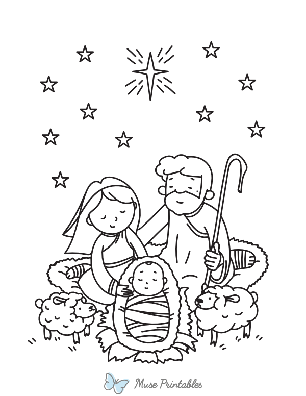 Mary and Joseph With Baby Jesus Coloring Page