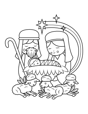 Mary, Joseph, and Baby Jesus Coloring Page