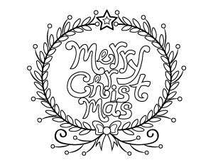 Merry Christmas Wreath Coloring Page
