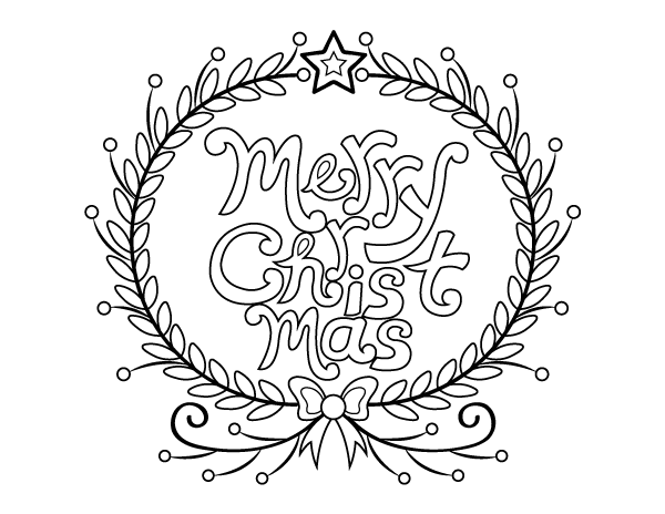 Download Printable Merry Christmas Wreath Coloring Page