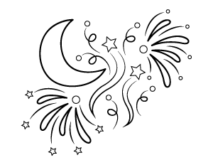 Moon And Fireworks Coloring Page