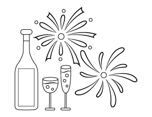 New Year Champagne Coloring Page