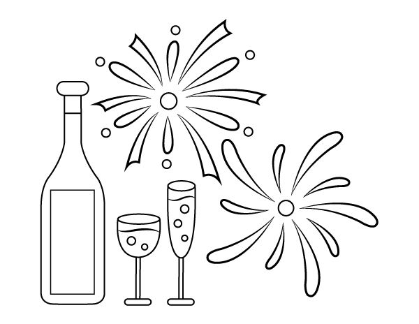 New Year Champagne Coloring Page