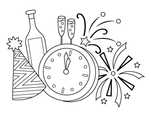 New Year Clock Coloring Page