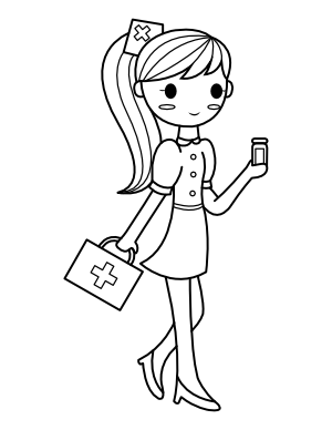 Nurse with Medical Bag and Medicine Coloring Page