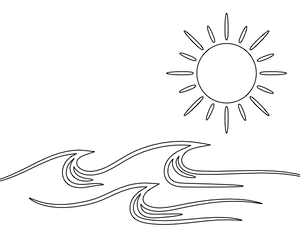 Ocean Wave and Shining Sun Coloring Page