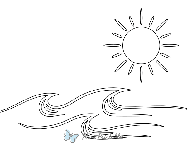 Ocean Wave and Shining Sun Coloring Page