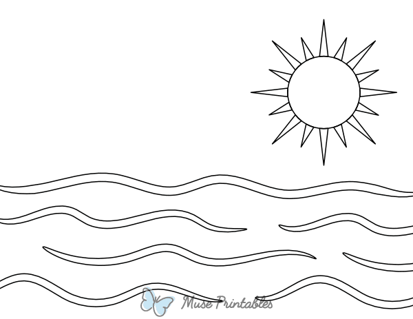 Ocean Wave and Sun Coloring Page