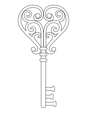 Ornate Heart Key Coloring Page