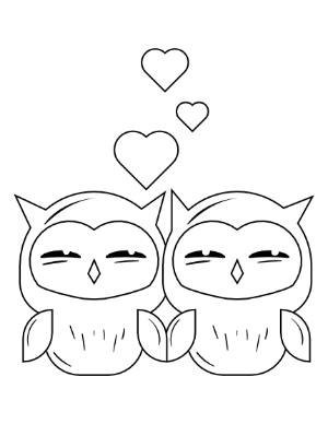 Owl Couple With Hearts Coloring Page