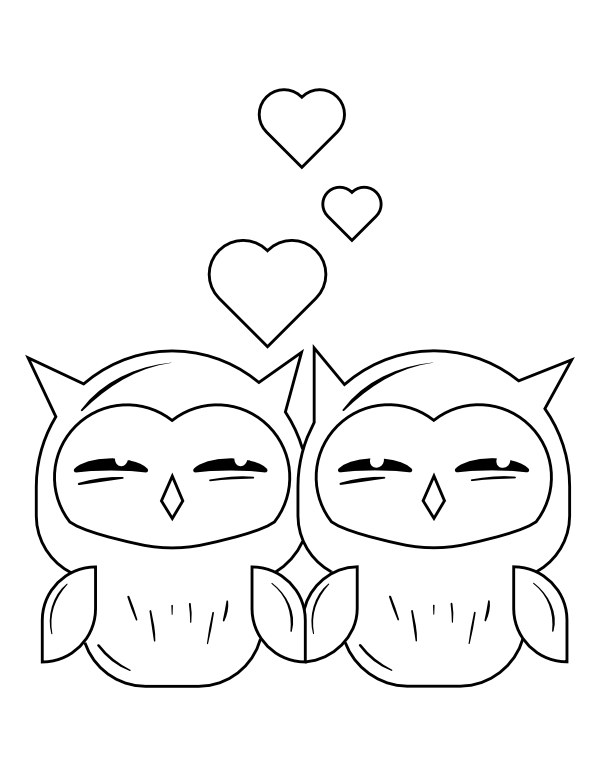 Owl Couple With Hearts Coloring Page