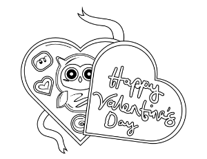 Owl Valentines Day Chocolates Coloring Page