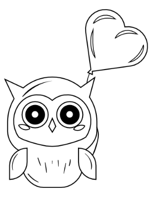 Owl With Heart Balloon Coloring Page