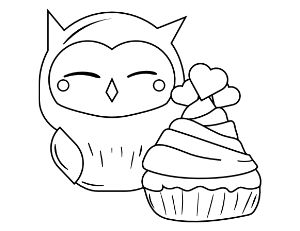 Owl With Valentine Cupcake Coloring Page