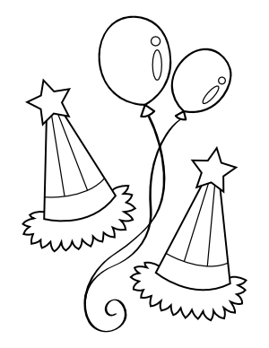 Party Hats and Balloons Coloring Page