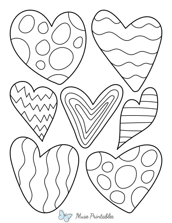 Patterned Doodle Hearts Coloring Page