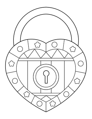 Patterned Heart Padlock Coloring Page