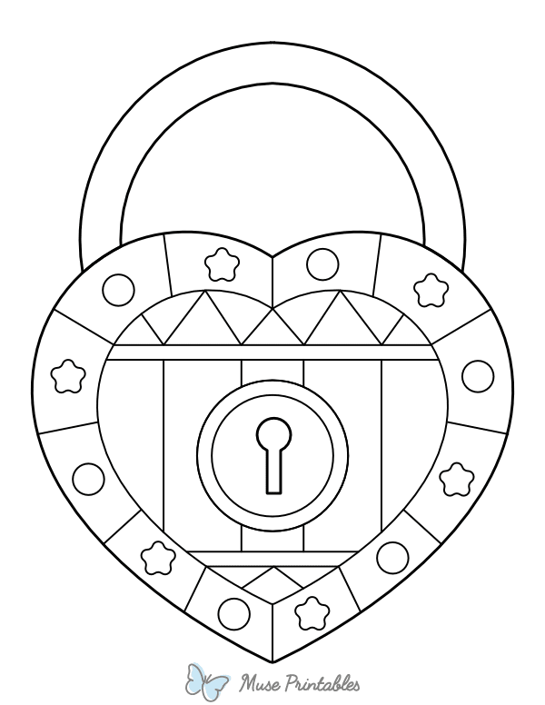 Patterned Heart Padlock Coloring Page