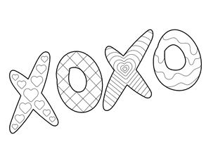 Patterned XOXO Coloring Page