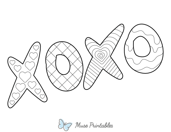 Patterned XOXO Coloring Page